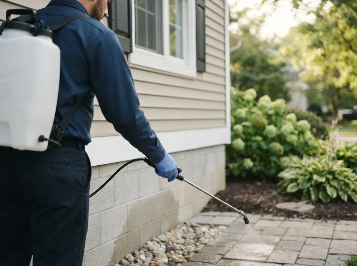 Pest control technician inspecting a home in Lansing, KS